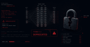 Cracked padlock over GPU cluster diagram illustrating the torch.load vulnerability in PyTorch